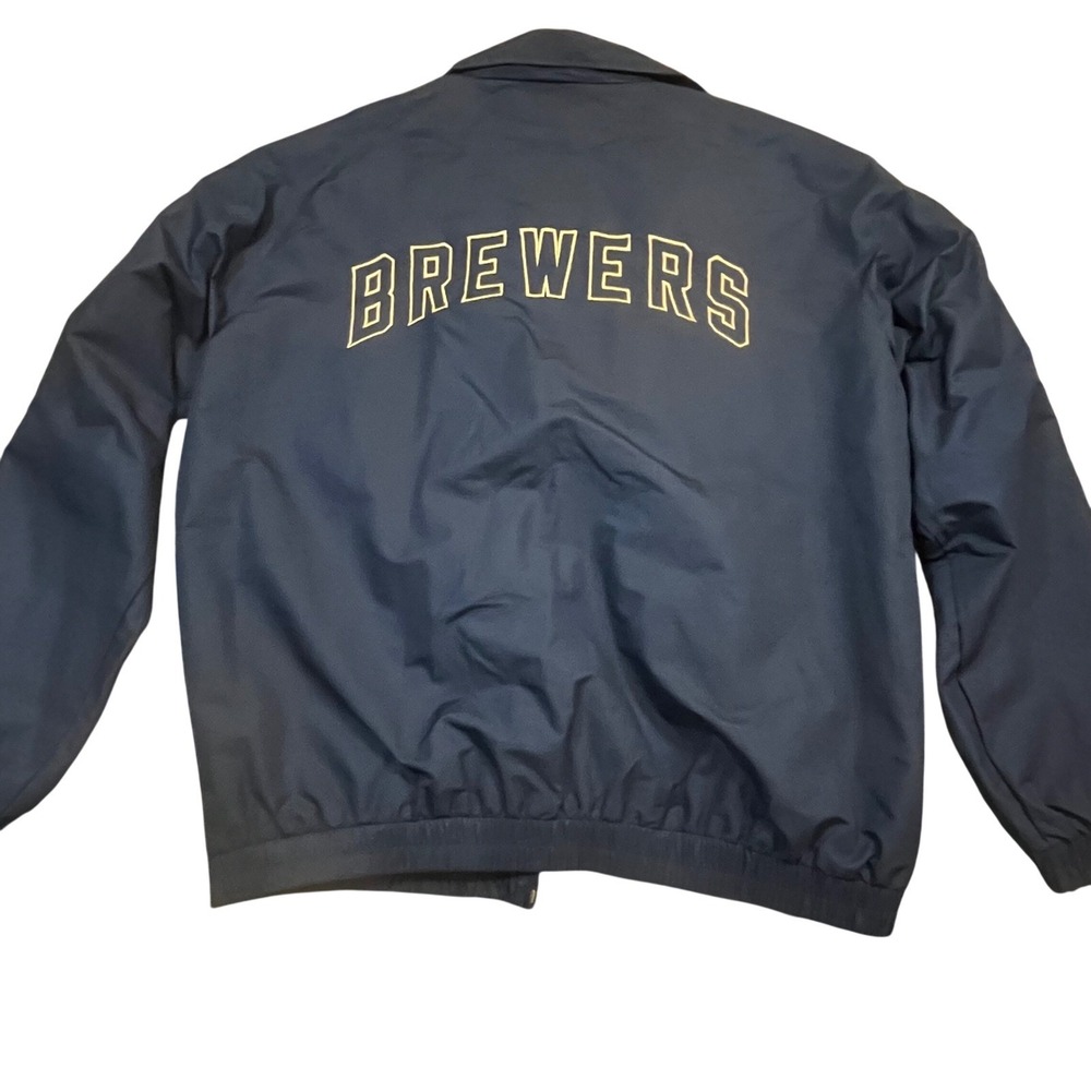 MLB Milwaukee Brewers Windbreaker Jacket Mens XL Navy Blue Gold Full Zip MLB